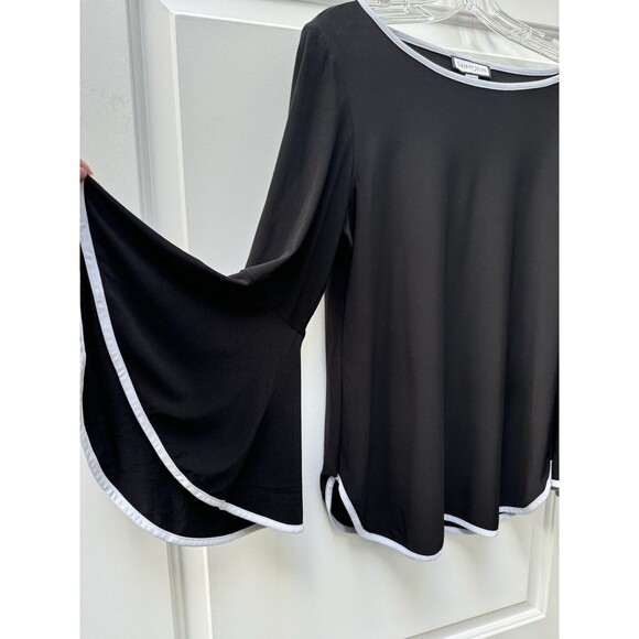 Sam and Jess Black/White Blouse‎ Contrast Trim Bell 3/4 Sleeve Women’s Petite LG - Picture 3 of 11